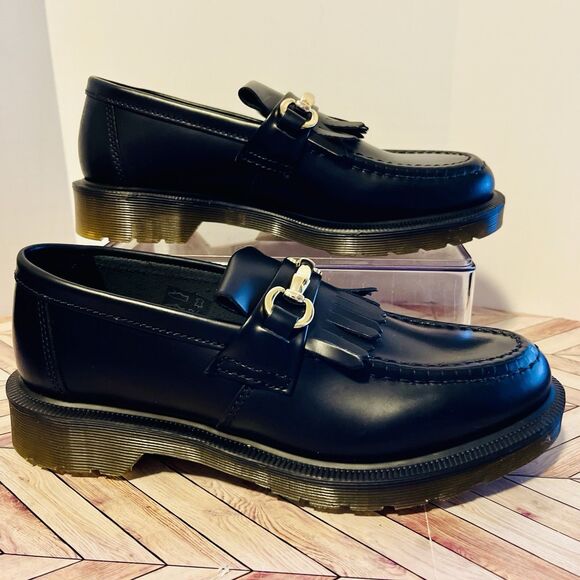Dr Martens Adrian Snaffle Black Smooth Leather Loafers M 7 W 8 Kiltie Gold Bit - Picture 2 of 10